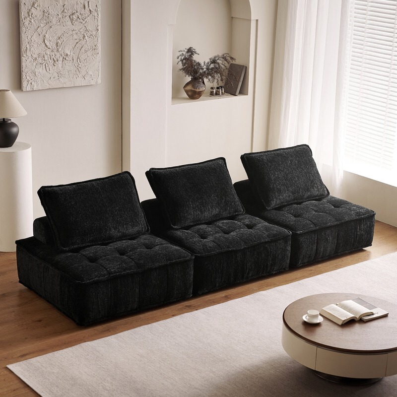 Piedmont Sofa Retro Black Tofu Block Modular Free Combination Chenille Fabric 2025 New Model
