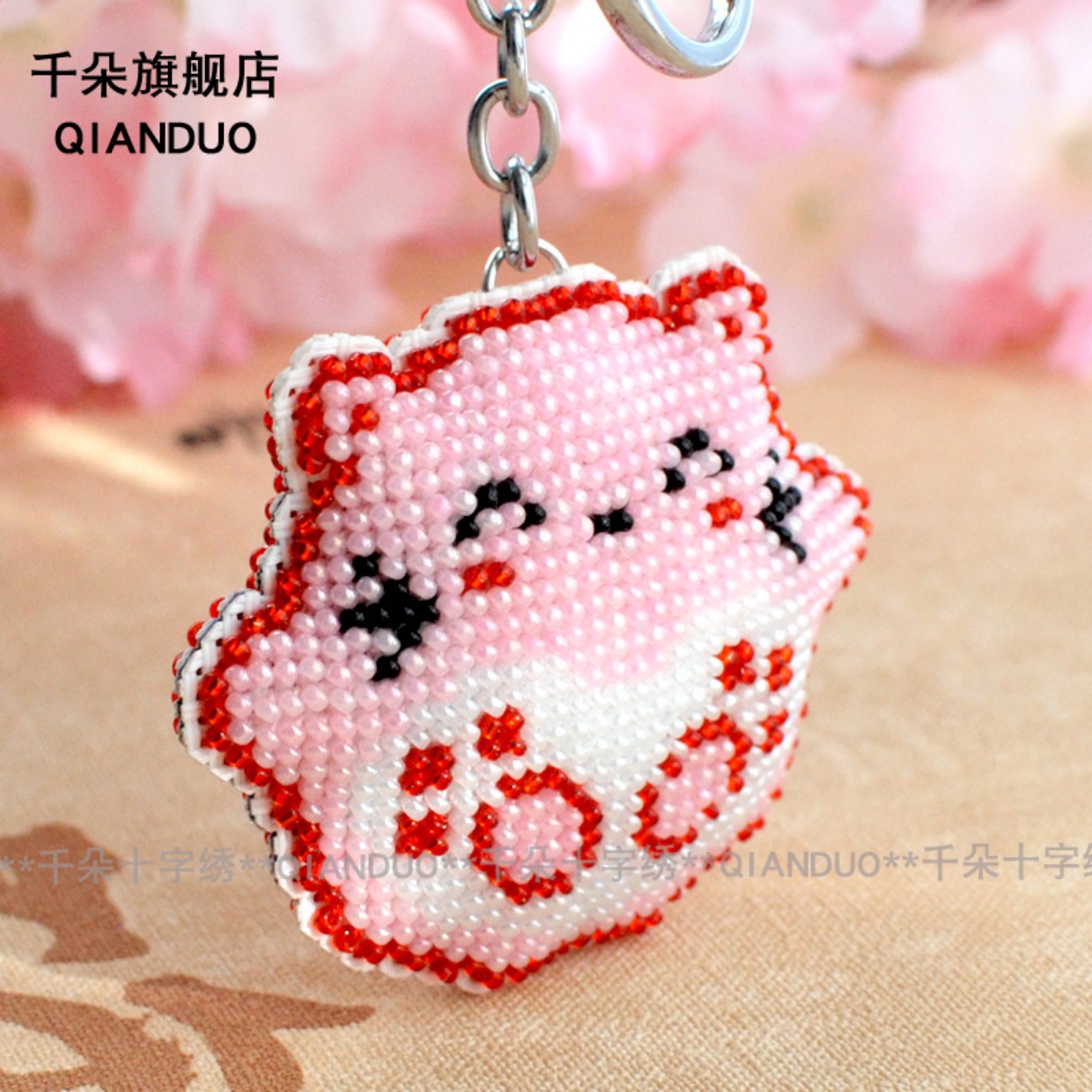 Một nghìn khâu khâu in cặp vợ chồng mới móc chìa khóa keychain mặt dây chuyền đơn giản dễ thương may mắn mèo - Công cụ & phụ kiện Cross-stitch tranh thêu chữ thập bình hoa