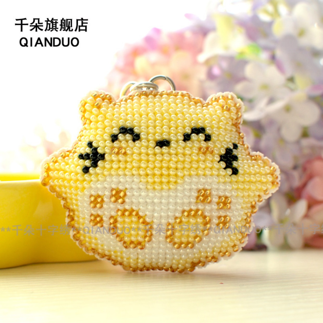 Một nghìn khâu khâu in cặp vợ chồng mới móc chìa khóa keychain mặt dây chuyền đơn giản dễ thương may mắn mèo - Công cụ & phụ kiện Cross-stitch tranh thêu chữ thập bình hoa