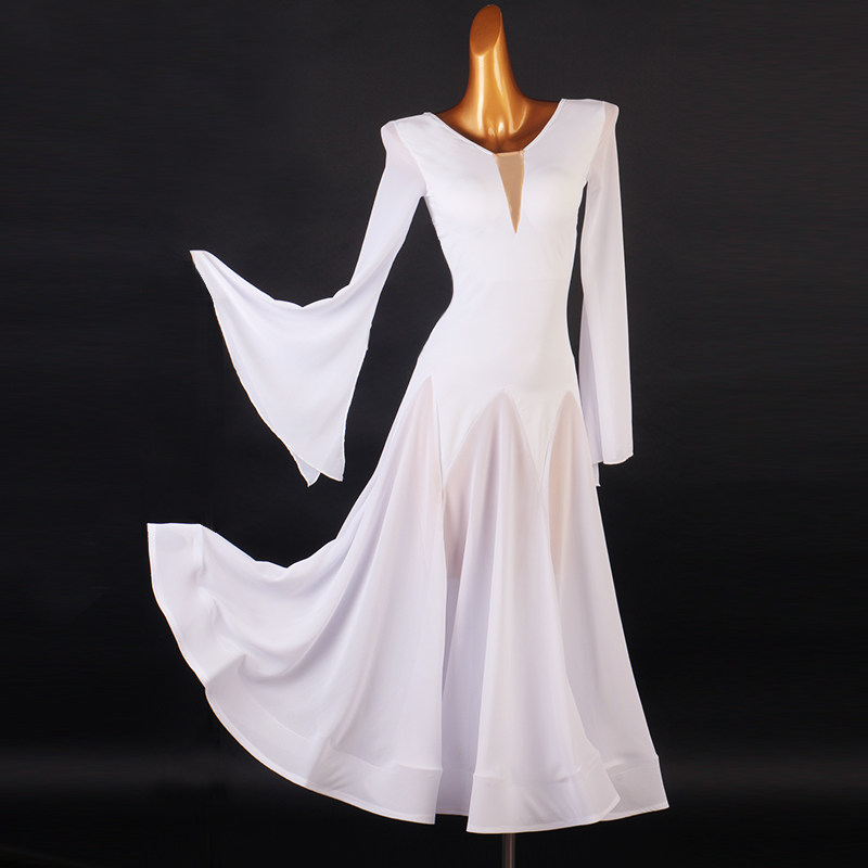 Elegant horn sleeve modern dance art test dress v-neck social dance national standard dance dress waltz dress