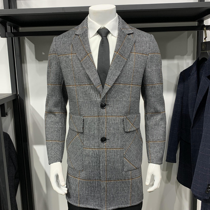 ABE offline brand woolen coat men's mid-length winter new double-sided woolen coat casual plaid top