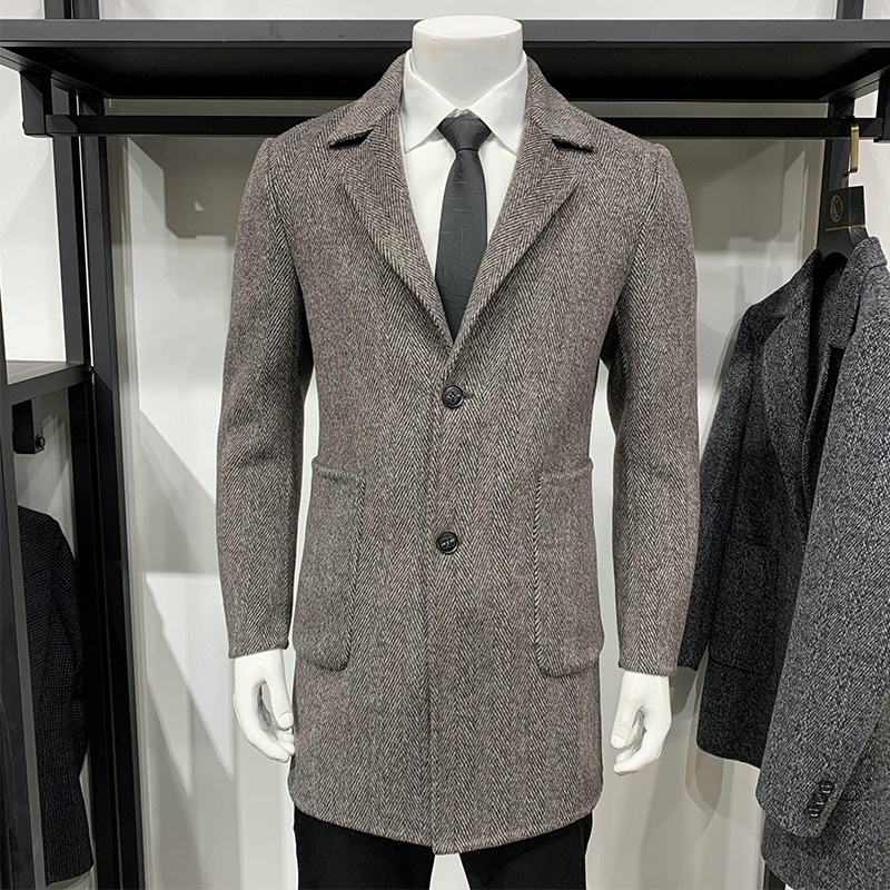ABE offline counter brand double-sided woolen coat men's winter new lapel casual wool coat men's mid-length version