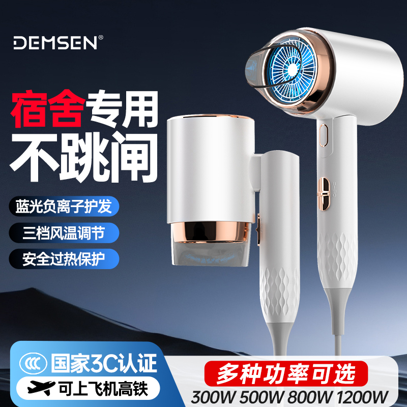 Demsen Hair Dryer for Student Dormitories, Low Power, Below 800W, 500W, Small Size, 300W, Negative Ion Hair Care