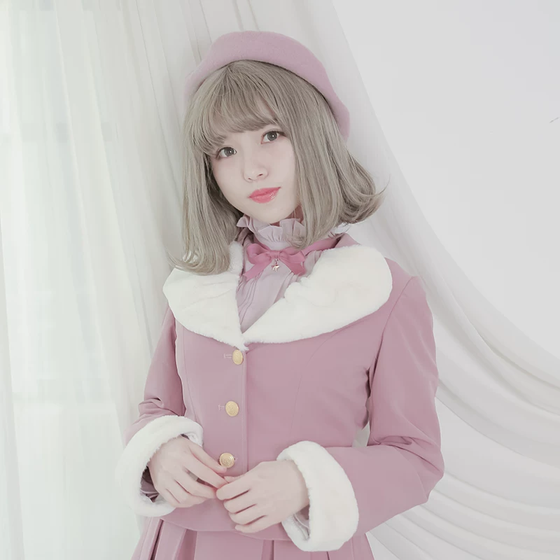 Приталенный жакет (Dolly Delly) M, плюшевый воротник и манжеты из искусственного меха, маленький крой
