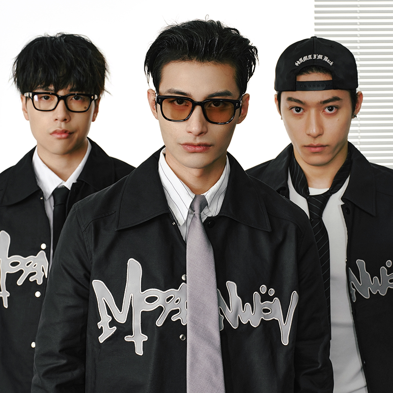 Moonwav Jiangnan Gentleman Jacket Men's Leather Embroidery Loose Soft Shell Windproof Harrington Jacket Coat Autumn Winter