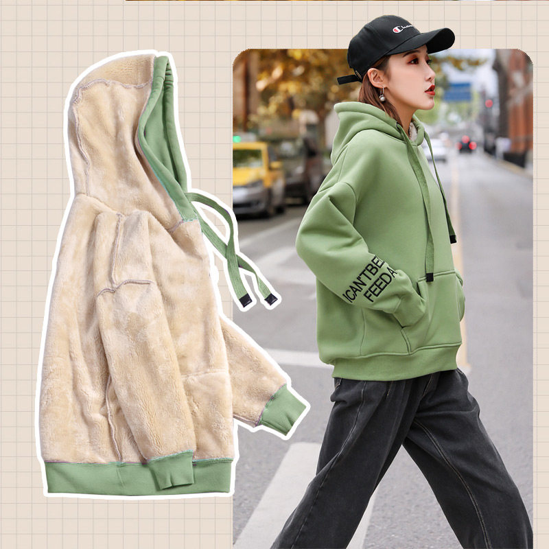 South Korean weaver women's winter plus suede thickened 2021 new even cap loose warm goat suede jacket blouse overfire