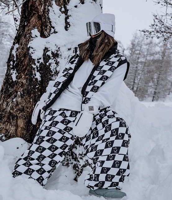 Pomt ski suit vest is worn on both sides thickened plus velvet windproof and horizontal flower Japanese and Korean style