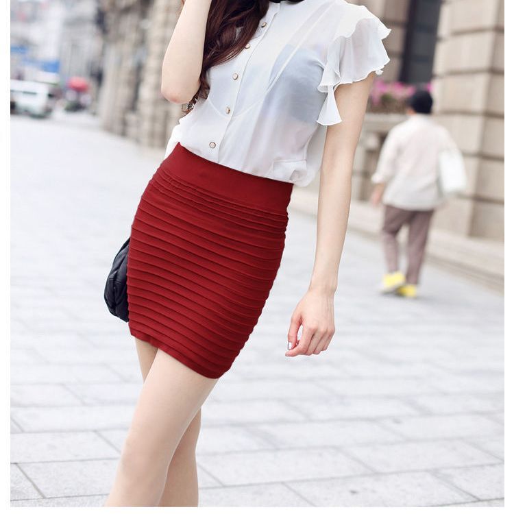 Transvestite Cross-Dressing Reverse Cd Spring and Summer Skirt Hip-Covering Skirt Short Skirt One-Step Skirt High Waist Slim Stretch Skirt Large Size