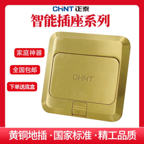 Chint Tai ground plug pop-up brass five-hole square ground plug household ground socket brass ground power socket