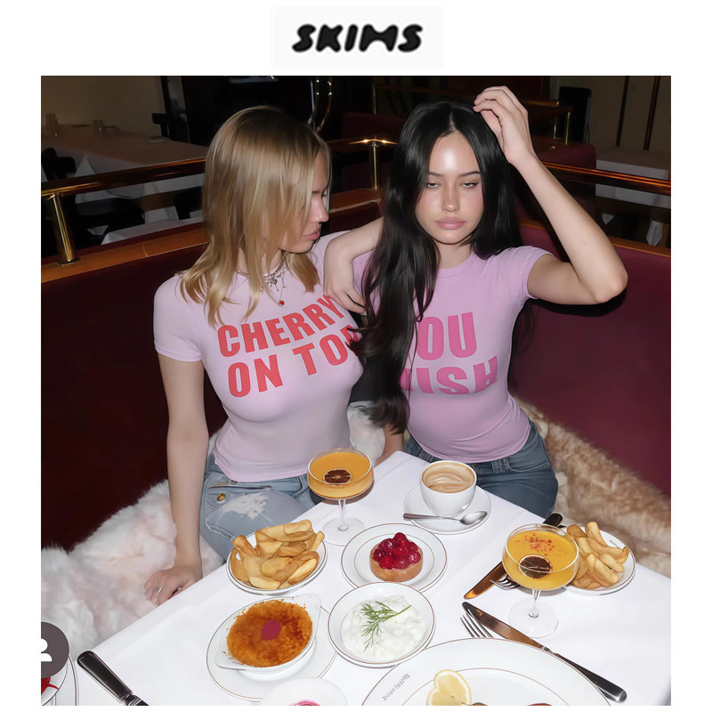 Authentic Skims Kardashian Short-Sleeve Fit Everybody Regular Shoulder Slim-Fit Crew Neck Short-Sleeve T-Shirt Top English