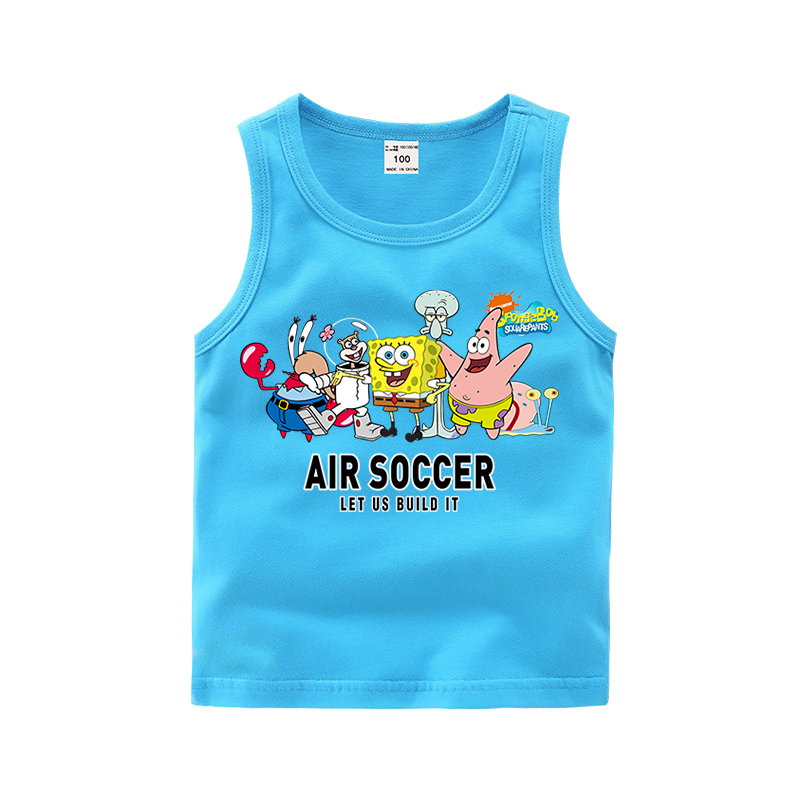 Childrens vest 3 mùa hè mỏng 4 chàng trai và cô gái 5 bé vest bông 6 năm tay SpongeBob Cartoon childrens mặc.