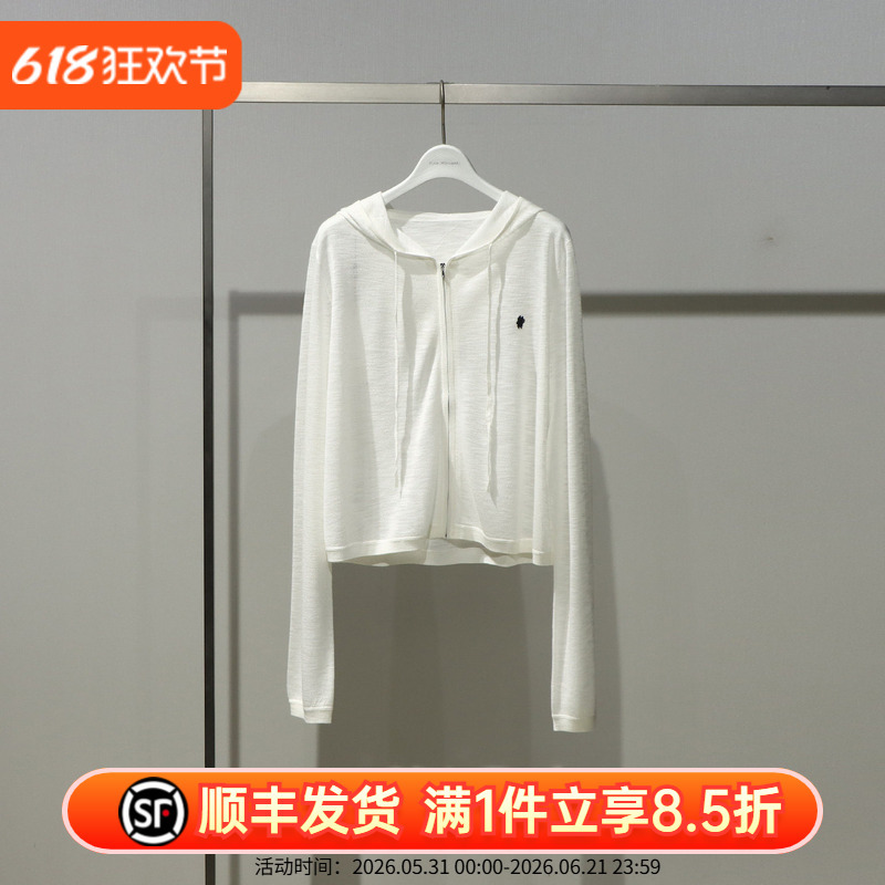 4H4131771 Wheat Lemon Pure:Moment2026 Summer Fashion Versatile Hooded Thin Knit Cardigan for Women