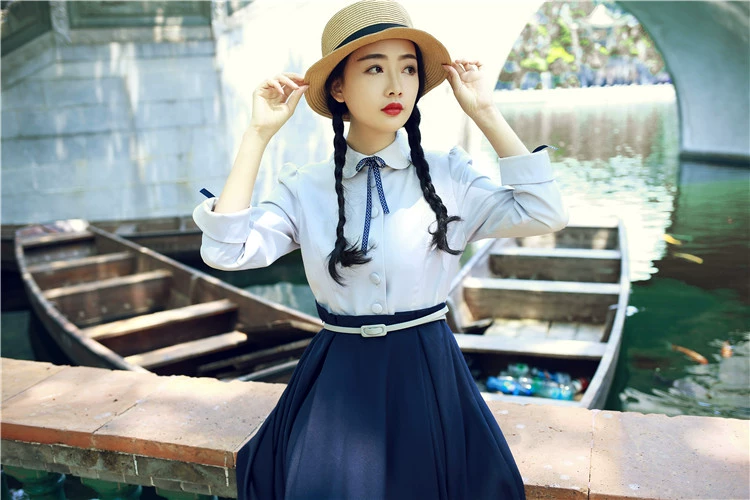 2018 mới váy dài văn học Trung Quốc retro đại học gió váy học sinh trung học biểu diễn lớp đồng phục quần áo