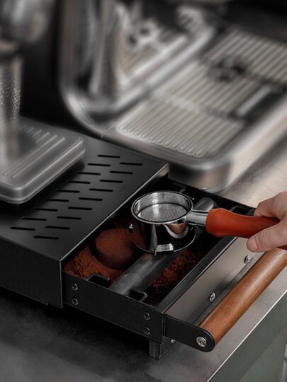 Extra-Thick Drawer-Type Coffee Grounds Container with Solid Wood Handle, Heavy-Duty Italian-Style Bar Knock Box, Coffee Machine Grounds Container