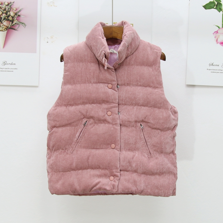 Mùa thu và mùa đông Phiên bản Hàn Quốc của áo vest nữ mới thả lỏng cotton dày nhung kẻ sọc ngắn cotton cotton vest vest áo khoác dài nữ