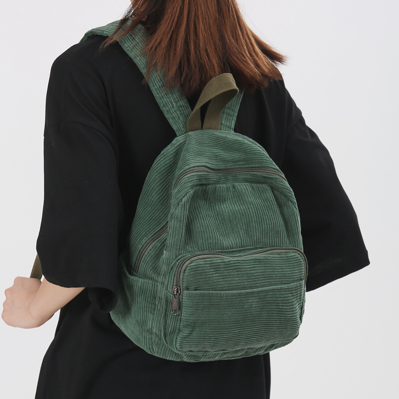 Canvas Backpack for Women, Small, Solid Color, Corduroy, Japanese Style, ins Retro, Simple, Versatile, Can Hold Tablet, Small Backpack