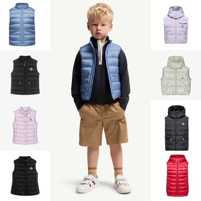 Beijing In-Stock Moncler 26 Spring/Summer Children's Classic Black and Purple Hooded down Vest for Boys and Girls