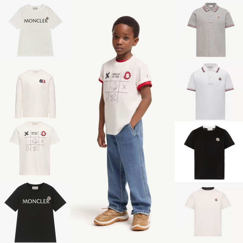 In Stock Moncler 26 Autumn and Winter Kidsren's Boys and Girls Black and White Logo Short-Sleeved T-Shirt Classic Base Polo Shirt