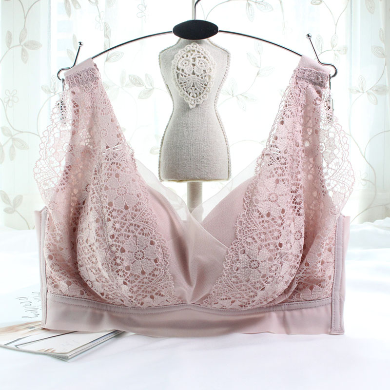 South Korea No steel ring Sexy medium thick bra Lace Poly up side closeted back No marks New Year Little breasted women's underwear