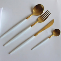 Portuguese same 304 white gold stainless steel western style knife and fork spoon retro white handle steak knife and fork set