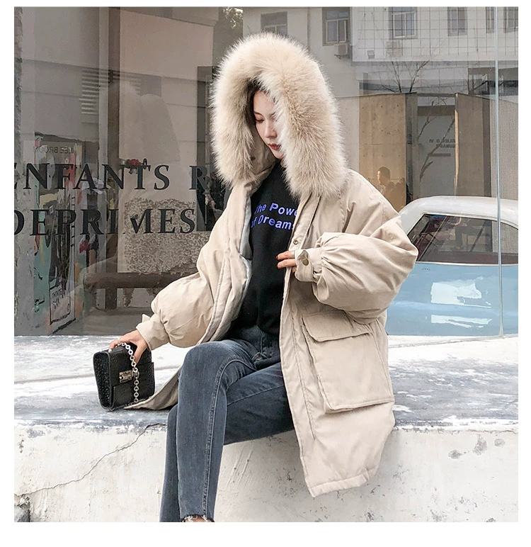 Áo trùm đầu bằng vải bông cho nữ có phần dài cùng một đoạn 2018 áo khoác cotton mới in lưới màu đỏ bánh mì quần áo mùa đông bf thủy triều mẫu áo phao lông vũ nữ đẹp