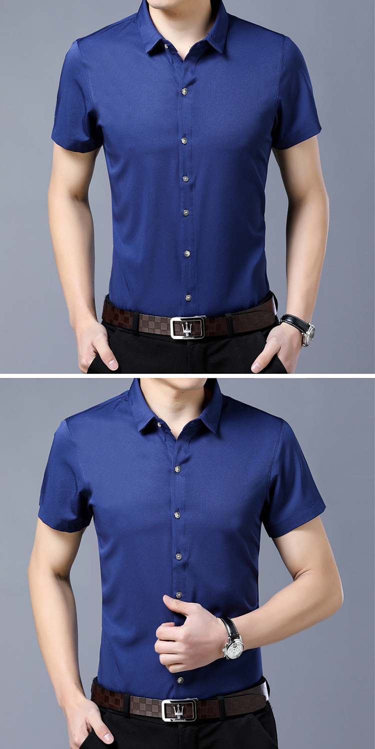 Áo thun nam co giãn tay ngắn Slim Công sở Hàn Quốc công sở mùa hè XL áo nửa rộng áo sơ mi jean nam