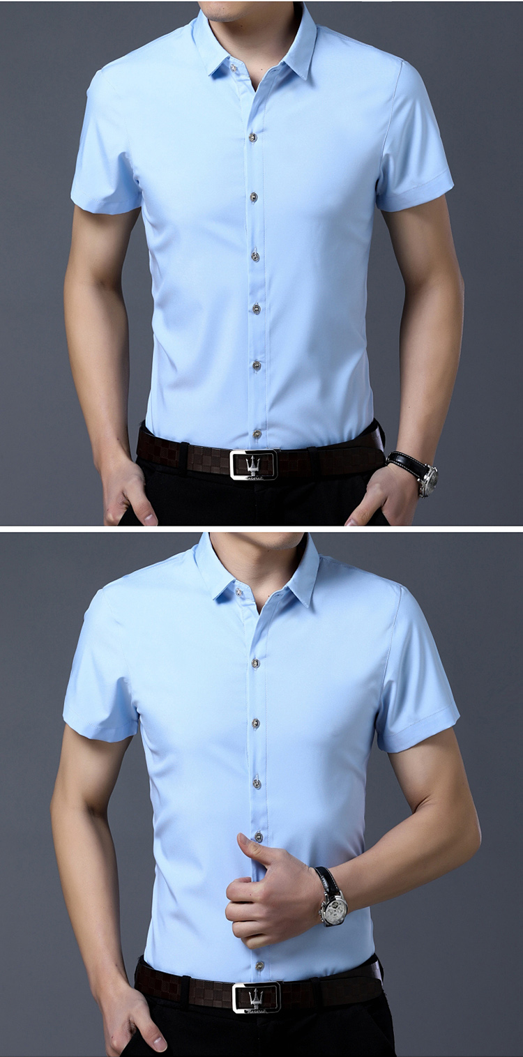 Áo thun nam co giãn tay ngắn Slim Công sở Hàn Quốc công sở mùa hè XL áo nửa rộng áo sơ mi jean nam