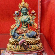 Statue de Bouddha Tara verte 23 cm en cuivre fin entièrement peinte