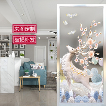 Art glass partition frosted carved corridor porch deer double-sided transparent frosted painted tempered starter home decoration deer