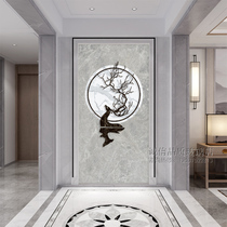 Customized art glass screen partition living room double-sided frosted light transparent painted tempered high-end new Chinese style wind deer