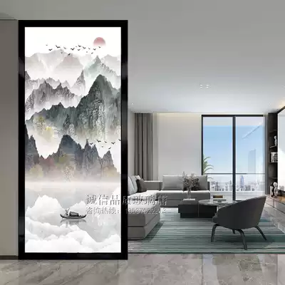 Art glass custom corridor porch partition double-sided transparent matte painted tempered round new Chinese landscape