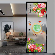 Customized art glass screen partition living room corridor double-sided frosted carving transparent painted tempered flowers blossom rich