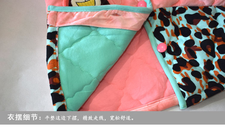 Fen Teng mùa đông mới dày Babe đồ ngủ phụ nữ thiết lập lớp bên trong của bông cotton da báo in pijama ngắn tay