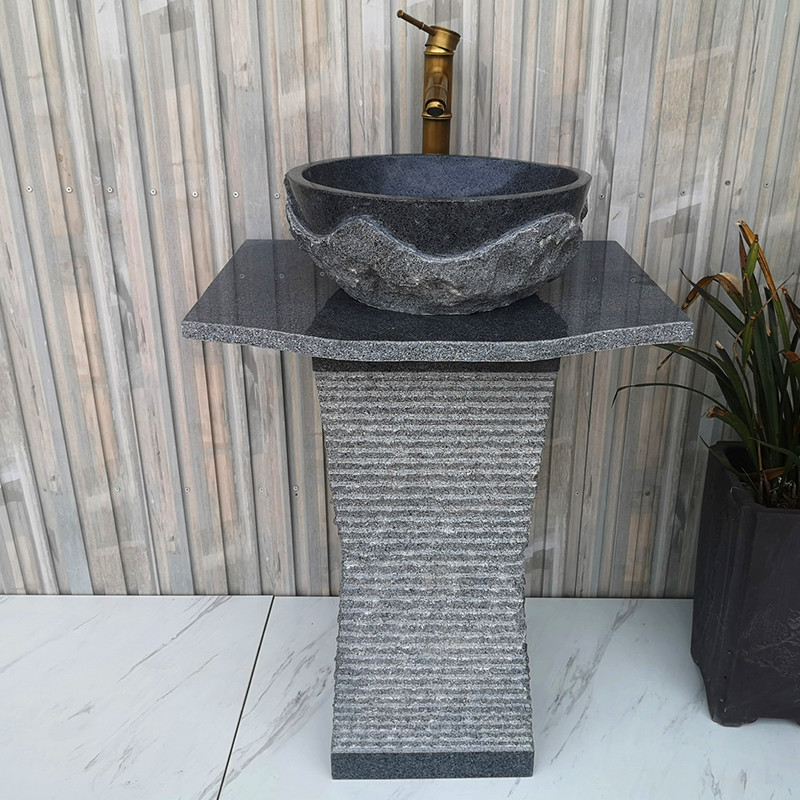 Balcony marble head column basin retro outdoor courtyard countertop basin villa stone column type plastic wash basin