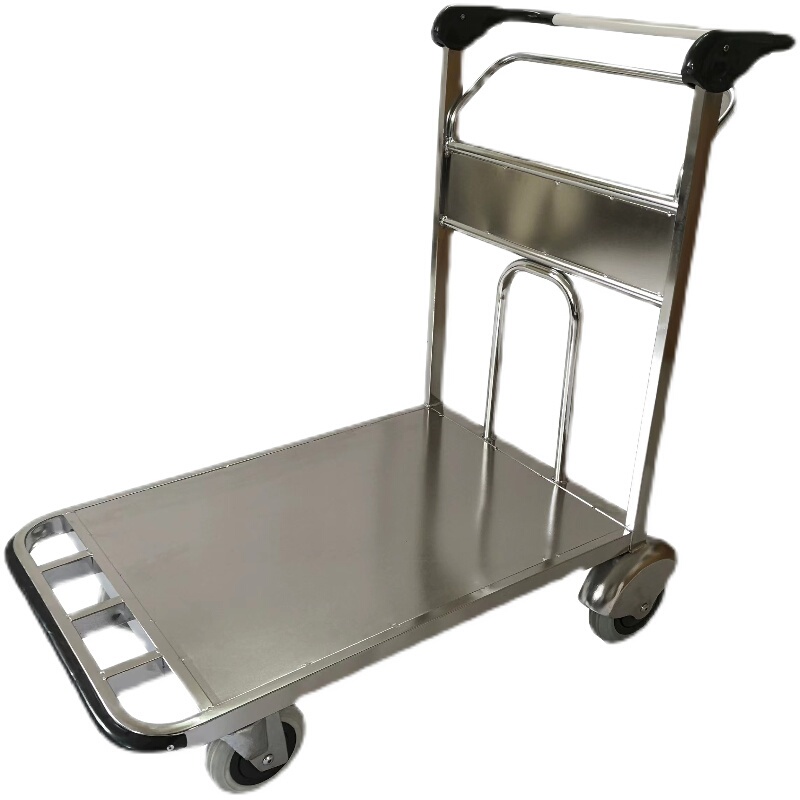 Airport Regular Automatic Handbrake Stainless Steel Flat Hand-Pushed Luggage Cart for High-Speed Rail Stations, Passenger Stations, and Hotel Properties