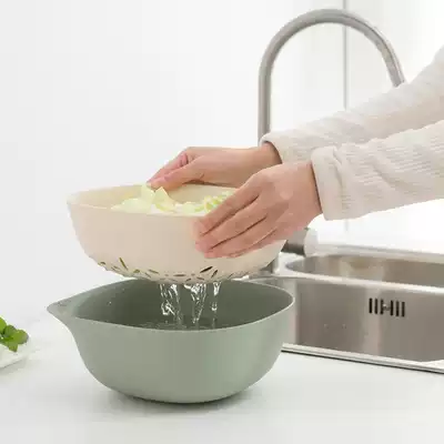 Vegetable washing basin drain basket Kitchen vegetable basket to wash fruits New plastic large household double-layer amoy vegetable basin Japan