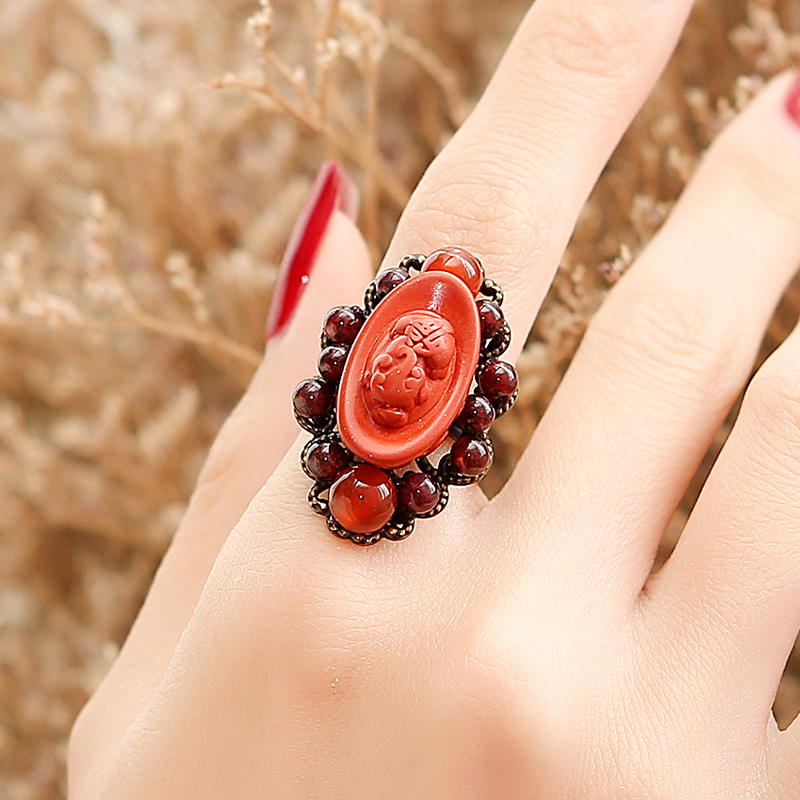 Pure Trinket Frosted with Sand Tricks, Opening Rings Women's Accessories Ring Red accessories Red Accessories Pomegranate Stone Tail retro