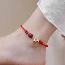 Pure jewelry original year red rope anklet female 14k bag gold bell original cinnabar zodiac pig is simple