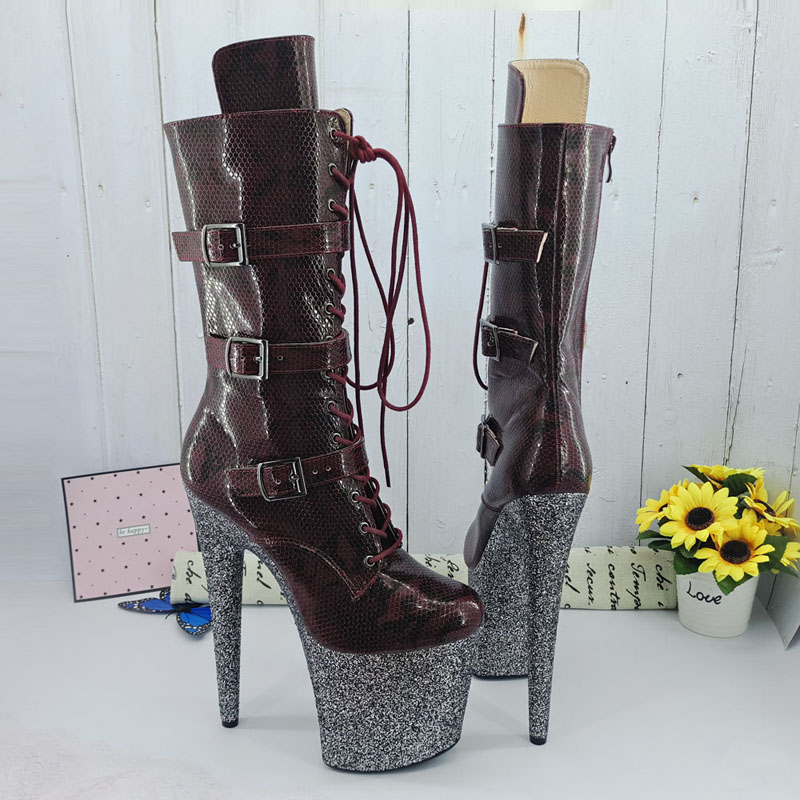 Leecabe Fashion Waterproof Bench Ultra High Heel Mid Boots Steel Tube Training High Heel Dance Shoes Non-slip High Heel Women Boots DIY4B
