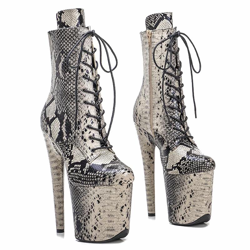 Leecabe European and American high-heeled boots catwalk model nightclub short boots 20CM fashion burst snake-pipe dancer boots 3B