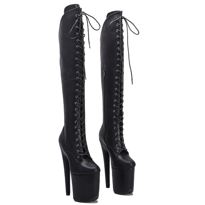 Leecabe New Sexy Knee High Heel Boots Fashion Steel Tube Dance High Heel Dance Boots Comfort Dancing High Heels 5B