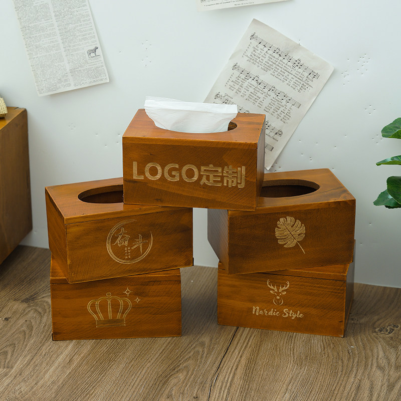 Solid wood tissue box custom LOGO Hotel napkin box household wooden removable toilet paper box Living room wooden toilet paper box