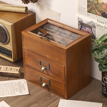 Wooden box Retro glass with clamshell Jewelry jewelry storage box Solid wood desktop wooden with drawer Skin care products Perfume