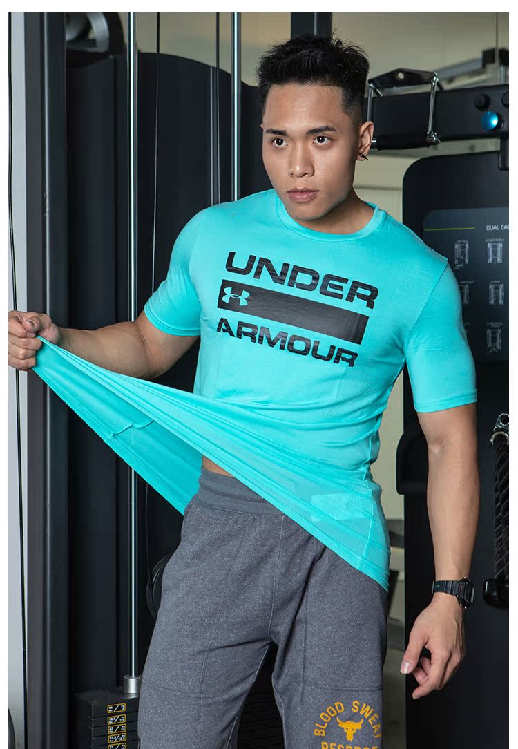 UnderArmour An Dema tay áo ngắn nam giản dị rộng lớn logo năng lượng cotton thể dục áo thun 1257615 - Áo phông thể thao áo thun thể thao nam