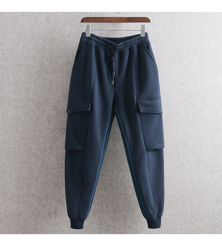 Tide thương hiệu lỏng lẻo cộng với nhung dày quần yếm nam khâu quần thể thao quần dài quần giản dị nhiều túi quần hậu cung quần giữ nhiệt nam
