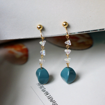 Handmade Joker European painless silicone mosquito coil ear clip invisible earhole long blue crystal earring earring