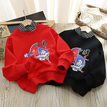 Guochao Boy Wei suit Garching warm and high collar leave Two sets of hooded sweatshirts Happy Chinese red New Year money