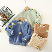 New children Cavet sweatshirt lamb suede warm and thickened round-collar blouse with a hitch-bottom-covered hooded baby