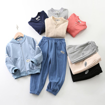 Boy Suit Fashion New Tide Spring Pure Cotton Zipped Cardiovert Jersey Baseball Suit 2 Pieces Girls Sportswear 100 hitch
