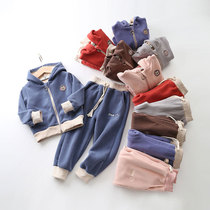 Children suit mens spring new Chaoorie Velvet Casual Sports Necropolis Girl Zipped with cap cheerleading fashion 100 hitch